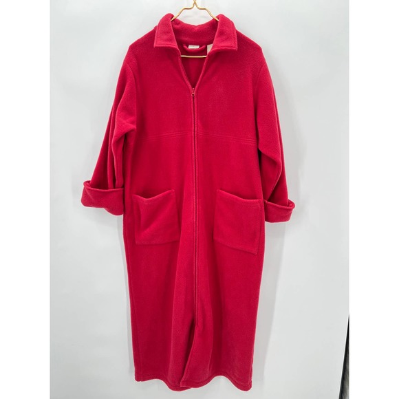 Vintage LL Bean Deep Pile Fleece Long Jacket Zip Up in Red Size Small - Picture 1 of 5
